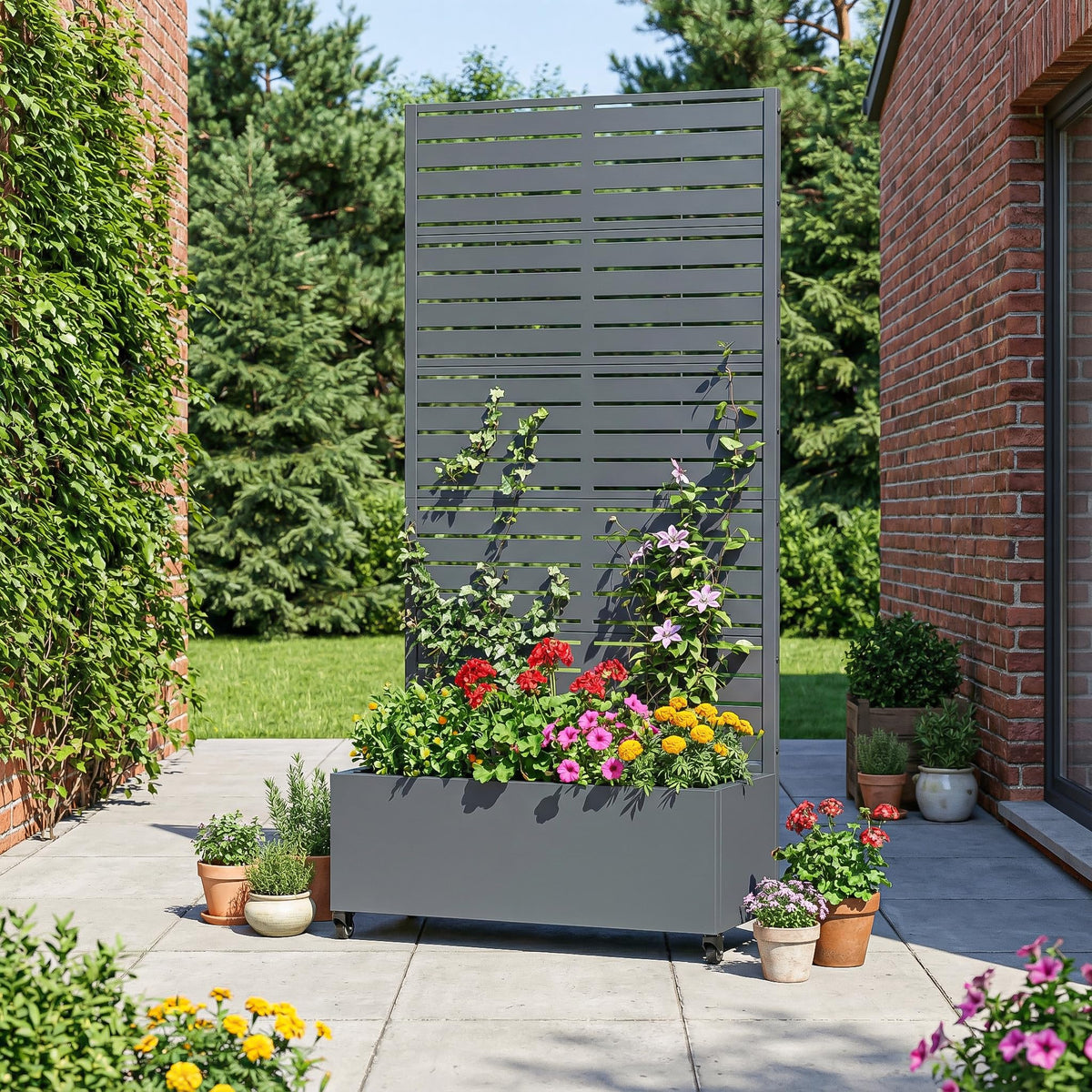 Metal Raised Garden Bed with Trellis and Wheels
