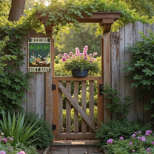 Funny Garden Signs for Outside Hoeing Ain't Easy Metal Tin Sign Personalized Decor Gift for Women Outdoor Yard & Shed Gardening Signs Garden Stuff for Outside 8x12 Inch (a03)