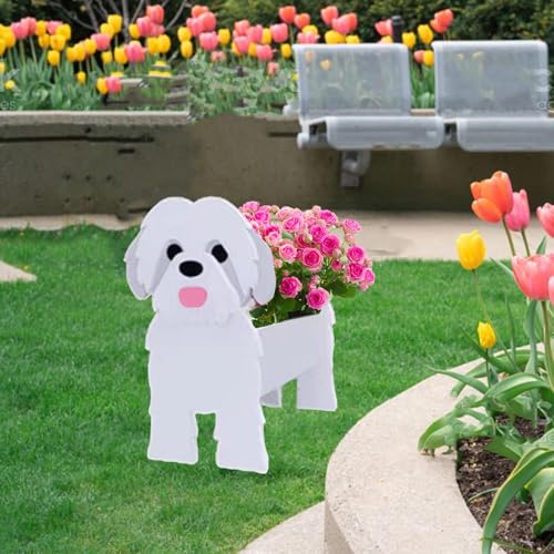 White Shih Tzu Dog Planter Pots