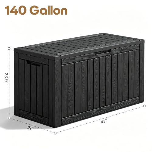140 Gallon Outdoor Storage Box Waterproof Deck Box for Patio (Black / 140 Gallon)