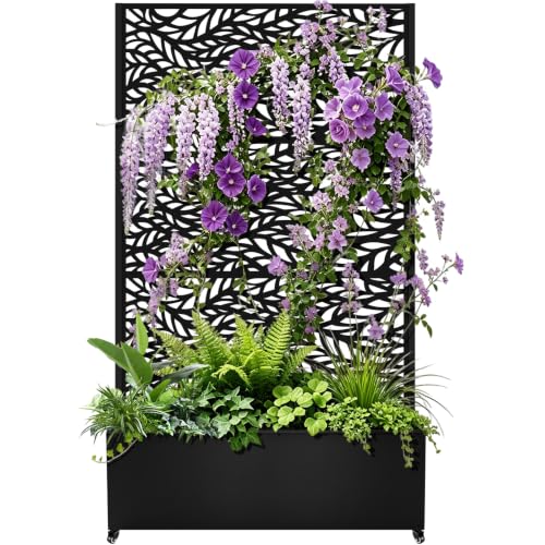 72"x47"x16" Metal Planter Box with Trellis (Black Leaf-shaped / 72"x47"x16")