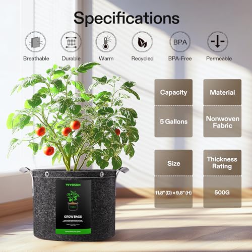 5 Pack 5 Gallon Grow Bags (5 Count)