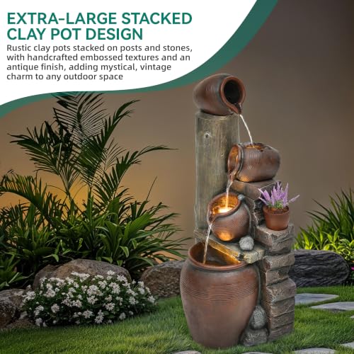 AUTODAYA 40" Overszied Outdoor Water Fountain LED Cascading Waterfall 4 (39.5"h Antique Terracotta)