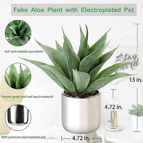 Large Agave Plant Artificial Succulent 13" Fake Aloe Vera Plant in Pot Faux Agave Plants Realistic Artificial Potted Plants for Living Room Table Bathroom Shelf Office Desk Home Indoor Decor