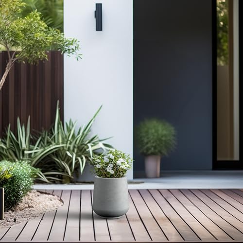 Small Round Curved Pale Gray Concrete Planter 9.4" Dia