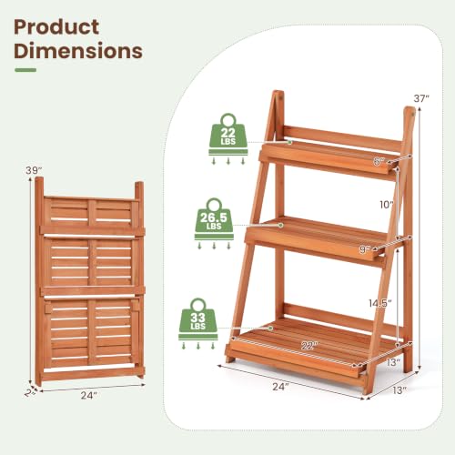 Foldable Wooden Plant Stand (Orange / 24"x13"x37")