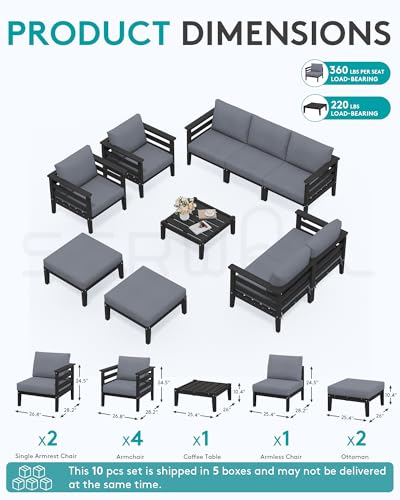 HDPE Outdoor Furniture Set (Black/Grey / 10 Pieces)