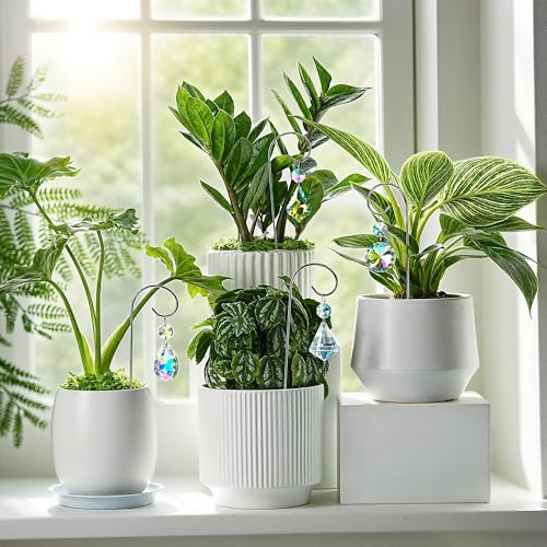 Set 4 Small Trellis with Crystal Prisms Suncatchers for Plant Decorations (4pcs-Sliver-Crystal Prisms)
