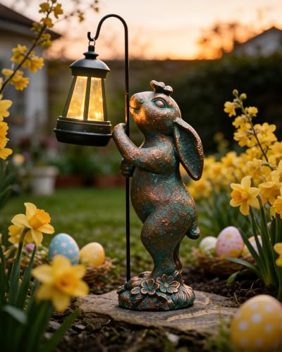 Garden Statues Outdoor Bunny with Solar Lantern (Bunny)