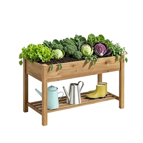 48x24x30.7in Wood Raised Garden Bed with Legs Elevated Planter Box Gardening Outdoor Planter Box Patio Kit Planting Bed for Vegetables Flowers Herbs Outdoor for Patio Balcony Backyard