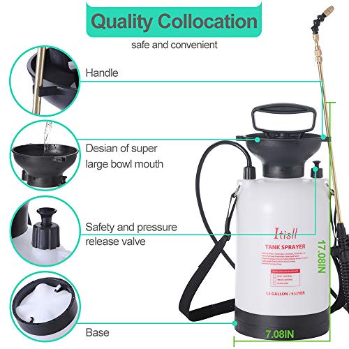 Portable Garden Pump Sprayer Brass Wand Shoulder Strap for Yard Lawn Weeds Plants 1.3Gal (White / 1.3 Gallons)