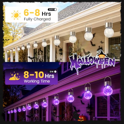 Halloween Solar Lights Outdoor Solar Hanging Lanterns Outside 12PC (Purple / 2.4" × 2.4" × 5.2")