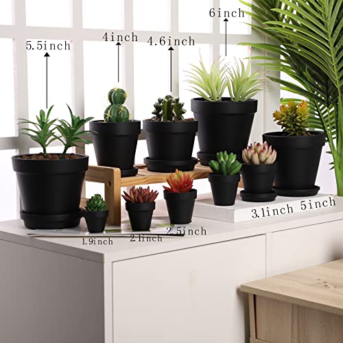 Large Terra Cotta Pots with Saucer (6 inches / Black)