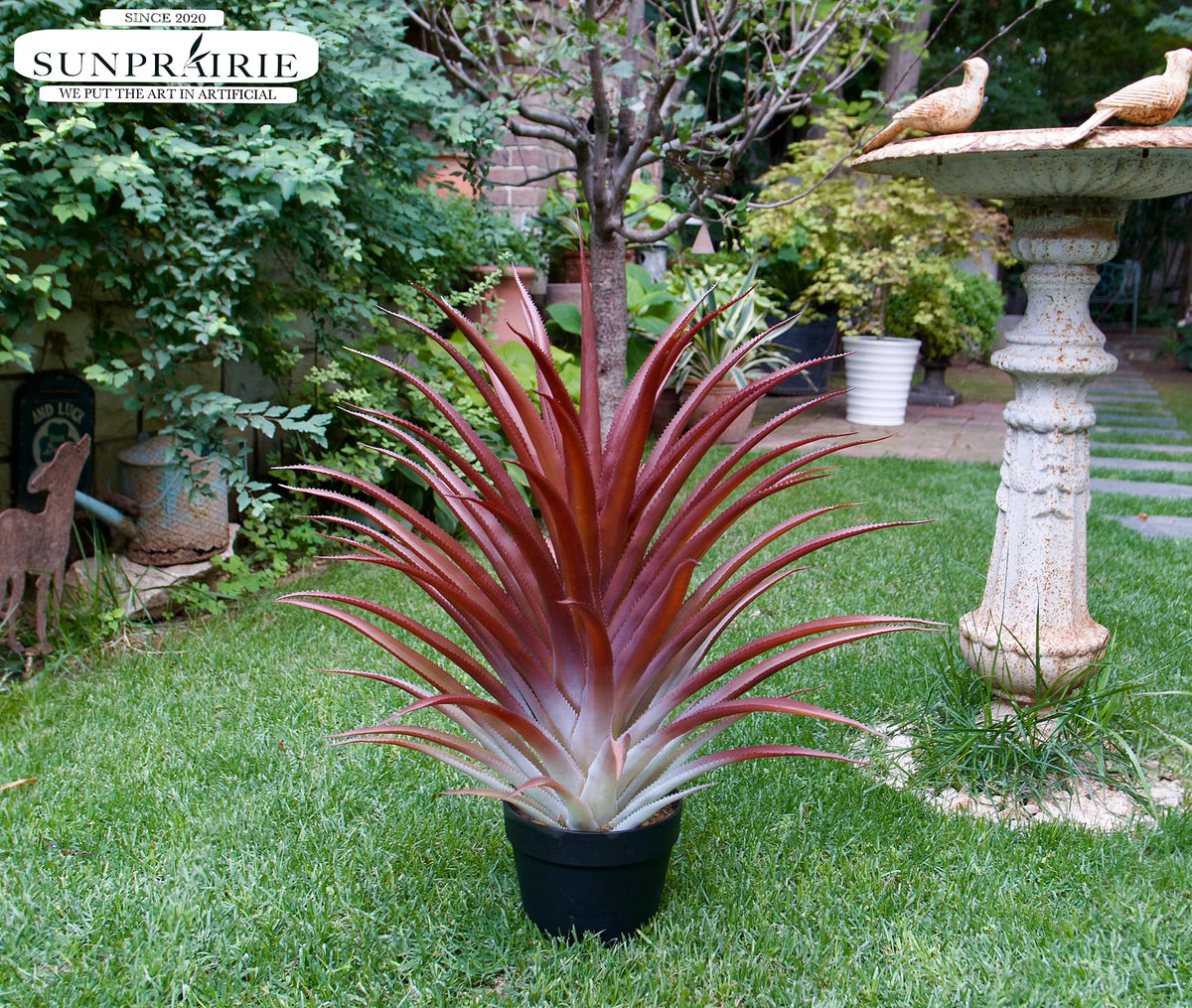 Hyper Realistic Big Red Artificial Aloe Vera Plant 26 Inches Tall. Large Faux Agave in Matte Black Pot