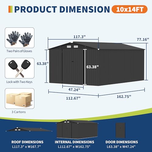 10X14 FT Metal Storage Sheds Outdoor (Gray / 10x14FT)