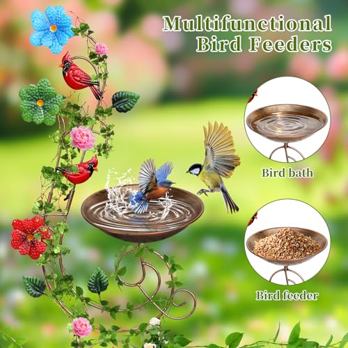57” Bird Bath with Garden Trellis for Climbing Plants Outdoor (Redbird)