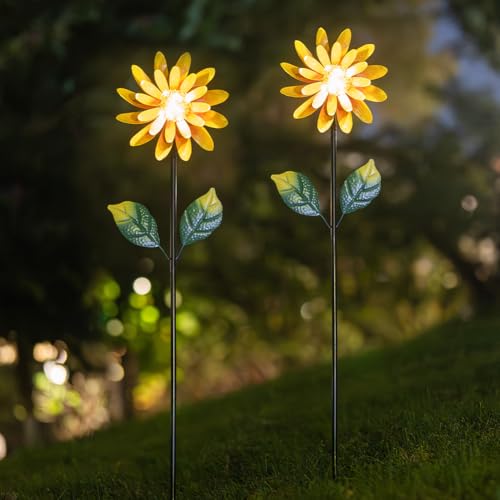 Solar Sunflower Wind Spinners Outdoor 2 Pack