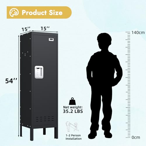 Metal Kids Locker (Black-1 / 1 Door-(54" H x 15" W x 15" D))