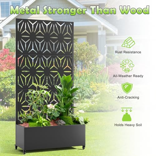 15.7"×70.9"×35.4" Metal Raised Garden Bed with Trellis and Wheels