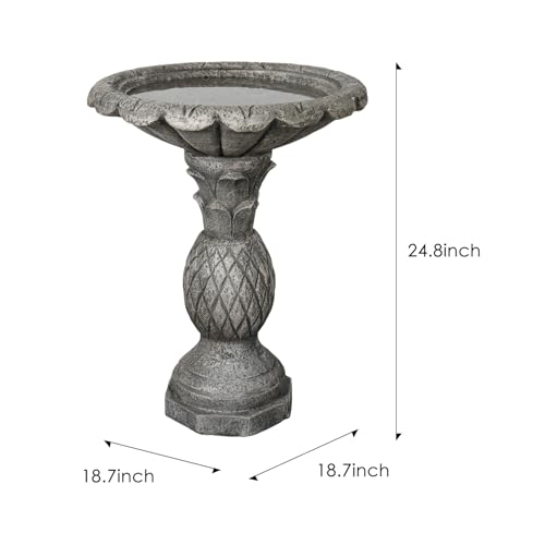 24.8 Inch Heigh Concrete Bird Bath with Pineapple Texture