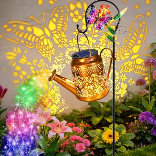 Butterfly Solar Lights Outdoor Solar Watering Can Lights with Shepherd Hook