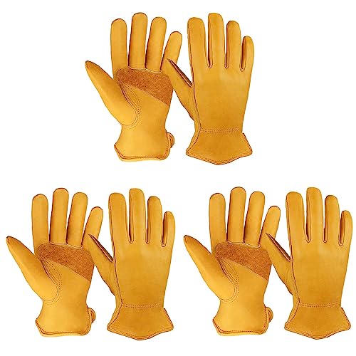 Leather work gloves for men (3 Count)