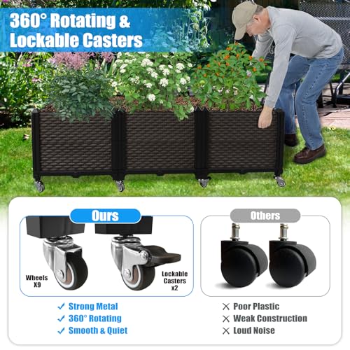 Raised Plant Box with Wheels 47.2"x15.7"x16.1"