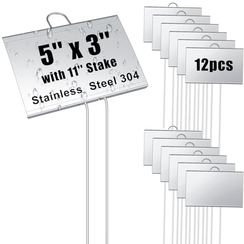 12 Pcs Large Plant Marker (5'' X 3'' with 11'' Stake / Silver)