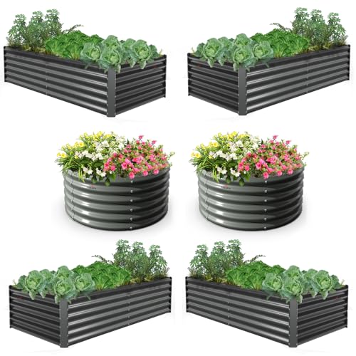 Anleolife 6 Bed 4ft Round & 6x3ft Rectangle Raised Bed Set