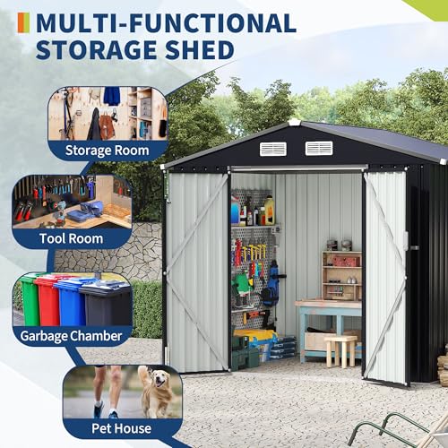 6x8 FT Metal Storage Sheds Outdoor (Gray / 6x8FT with Light)
