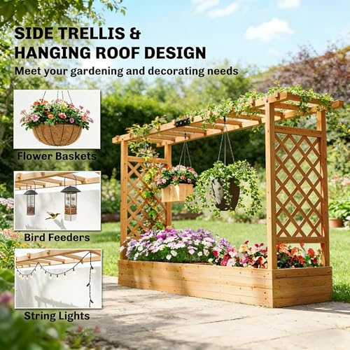 Wooden Raised Garden Bed with Trellis