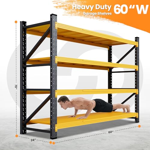 60” Wide Heavy Duty Metal Garage Shelving (Black Yellow / 60"Wx24"Dx70" H)