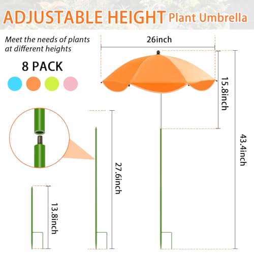 8Pcs Plant Umbrellas for Outdoor Plants (8 Pack-2*Pink+2*Blue+2*Green+2*Orange)
