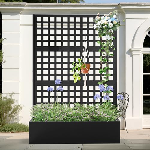 Metal Planter Box with Trellis and Drainage Hole