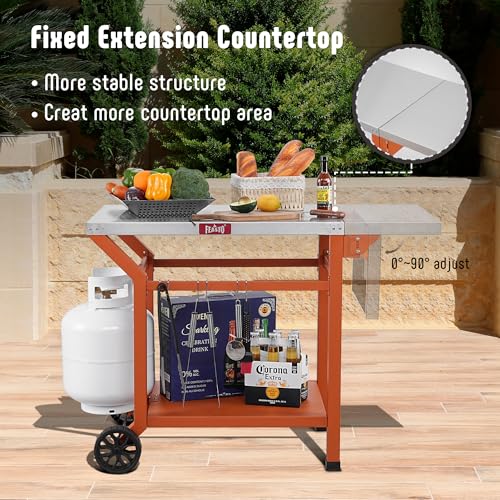 43" Lx20 W Grill Table with Folding Side Table & Undershelf
