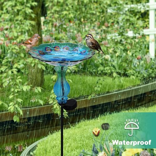 Blue Peacock Ground Stake Solar Bird Feeder for Outside