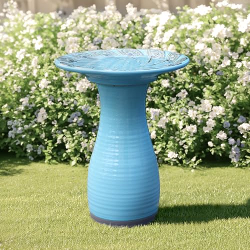 LuxenHome 20" Ceramic Bird Bath for Outside (Sky Blue)