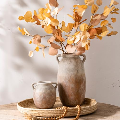Ceramic Flower Small Vase 6 inch Farmhouse Rustic Vase Decorative Pottery Terracotta Vases for Home Decor Table Mantle Fireplace Living Room Bathroom Wedding Centerpiece (S-aged Terra)