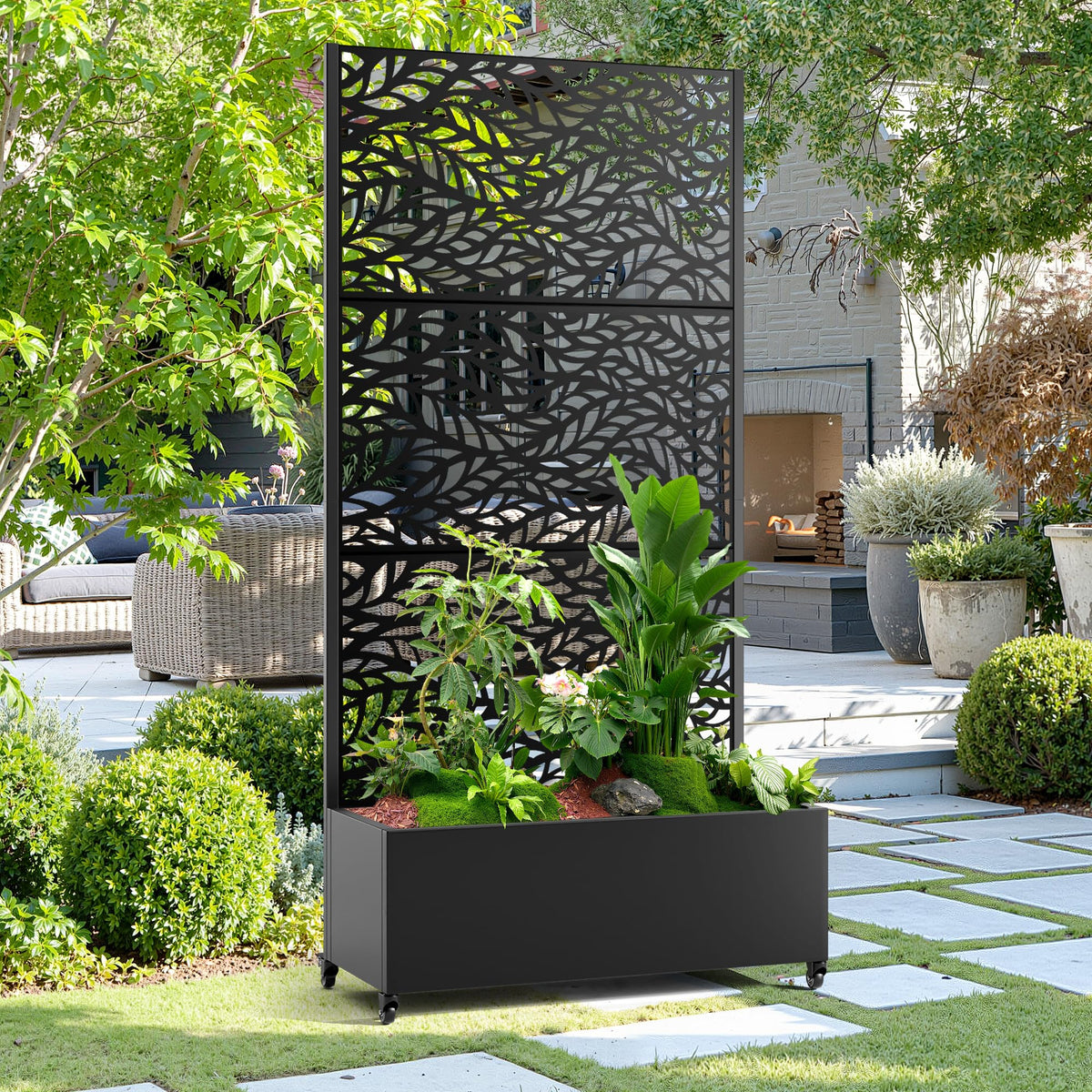 15.7"×70.9"×35.4" Metal Raised Garden Bed with Trellis and Wheels