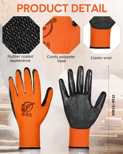 24 Pairs Gardening Gloves for Men Women Rubber Coated Landscaping Work Gloves Safety Work Construction (24 Count)