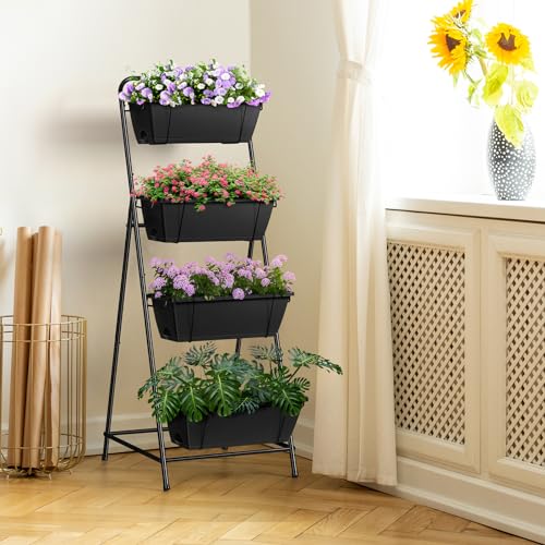 Vertical Garden Planter 4 Tier Planters for Outdoor Plants Vertical Raised Garden Bed with Drainage Holes Herb Garden Planter Outdoor Indoor Patio Yard Balcony