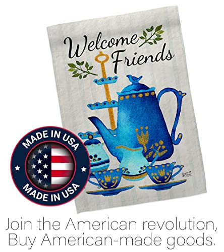 Friends & Tea Garden House Flag Kit Expression Sweet Home Flower Vintage Rustic Everyday Floral Classic Decoration Banner Small Yard Gift Double