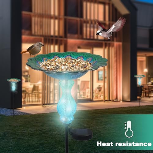 Blue Peacock Ground Stake Solar Bird Feeder for Outside
