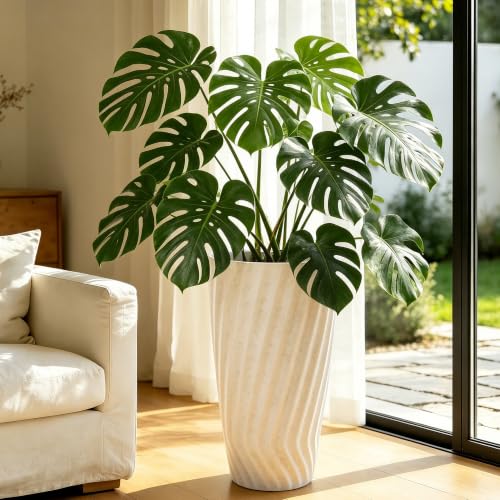 24" Resin Tall Outdoor Planters (24" H-vintage Ivory Marble Texture)
