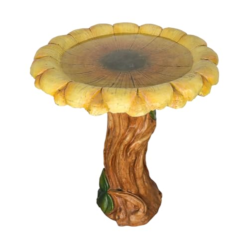 Concrete Birdbath for Outdoors with Sunflower Shape (24.4" / Sunflower Shaped - B)