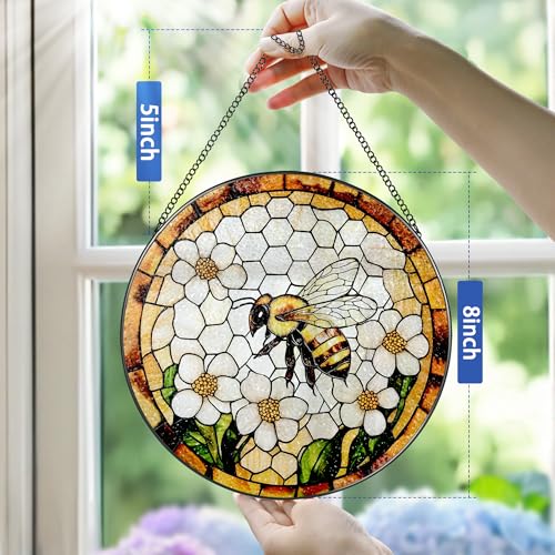 Bee Wildflowers Stained Glass Suncatcher