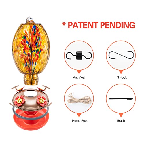 Glass Humming Bird Feeders for Outdoors (Amber Fireworks)