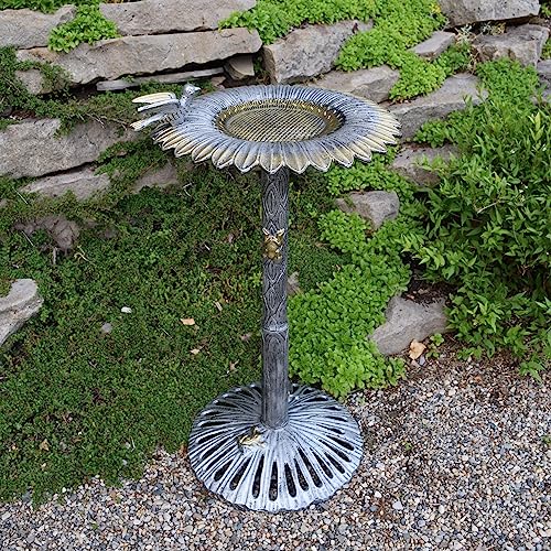 5065AP Antique Pewter Sunflower Design Aluminum Birdbath