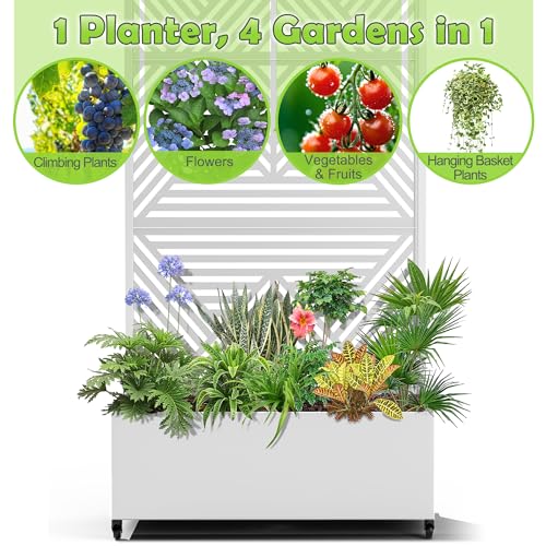 15.7"×70.9"×35.4" Metal Raised Garden Bed with Trellis and Wheels
