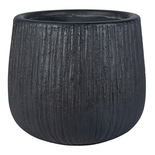 Outdoor Francia Black Concrete Ficonstone Planter Pot with Drainage Hole (Black)